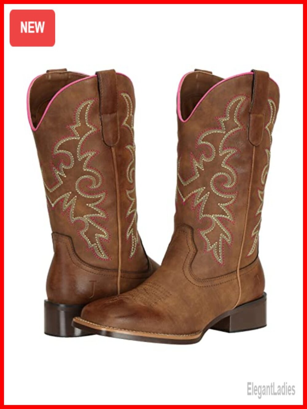 Wide Calf Western Cowboy Boots Faux Leather Square Toe Riding Boots